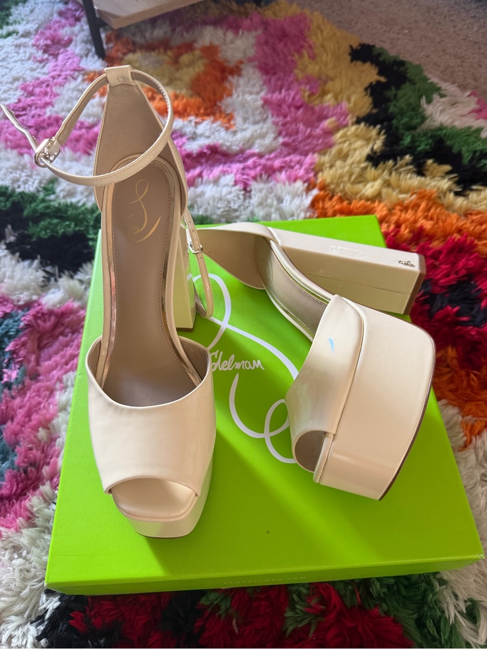 Sam Edelman Cream Platform Open Toe Ankle-Strap Heels 9.5 Wms